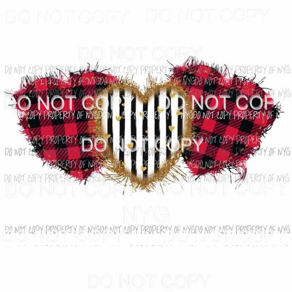 Hearts trio #1 red plaid black stripes gold hearts Sublimation transfers Heat Transfer