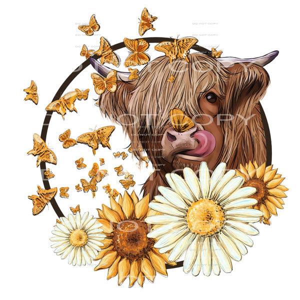 highland cow flowers # 1045 Sublimation transfers - Heat 