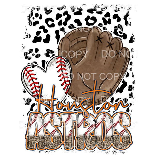 Houston Astros Baseball Heart Glove Leopard Background #1428