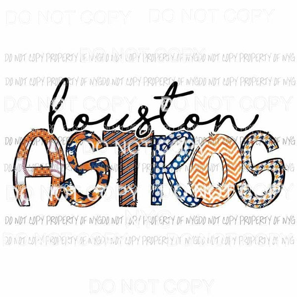 Houston Astros doodle blue orange Sublimation transfers Heat Transfer