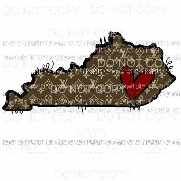 Kentucky LV state outline louis vuitton pattern red heart Sublimation transfers Heat Transfer