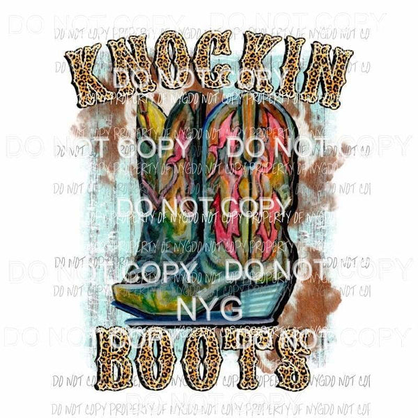 Knockin Boots leopard cowboy boots rustic wood Sublimation transfers Heat Transfer