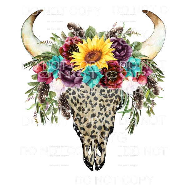 Leopard Bull Skull with Flowers # 4 Sublimation transfers - 