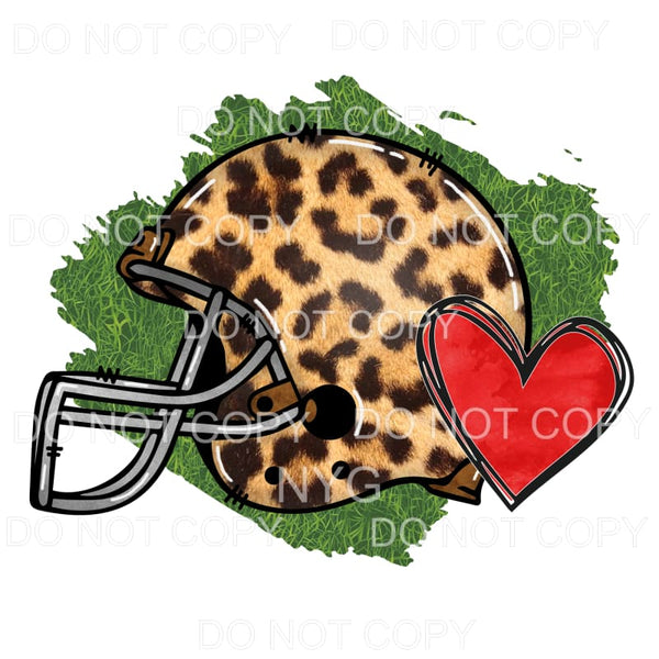 Leopard Football Helmet Red Heart Grass Background #147 