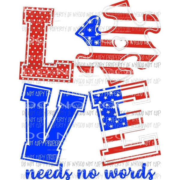 Love Needs No Words puzzle piece autism red blue flag Sublimation transfers Heat Transfer