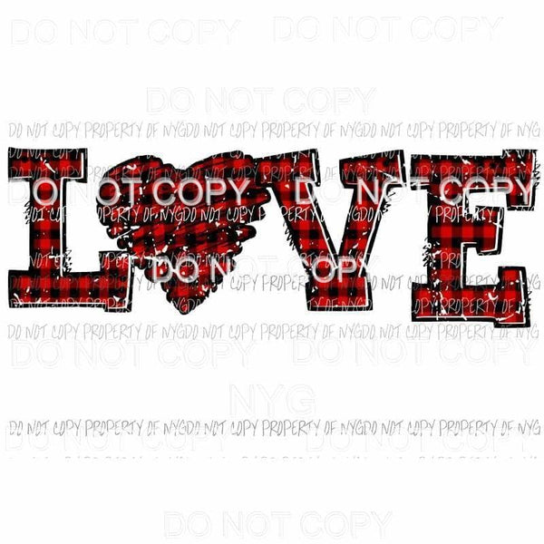 LOVE red plaid grunge Sublimation transfers Heat Transfer