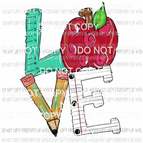 LOVE teacher ruler pencil apple paper Sublimation transfers Heat Transfer