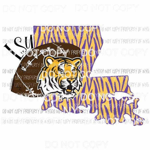 LSU Tigers Louisiana #2 state outline stripes purple gold football Sublimation transfers Heat Transfer
