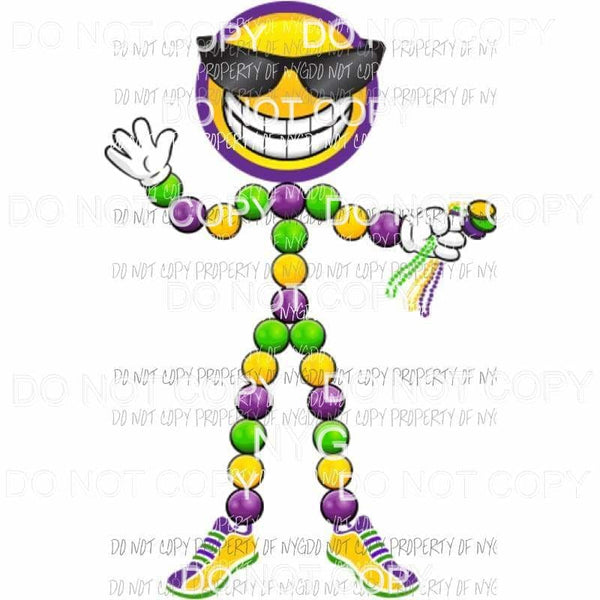 Mardi Gras stick man beads purple gold green face glasses Sublimation transfers Heat Transfer