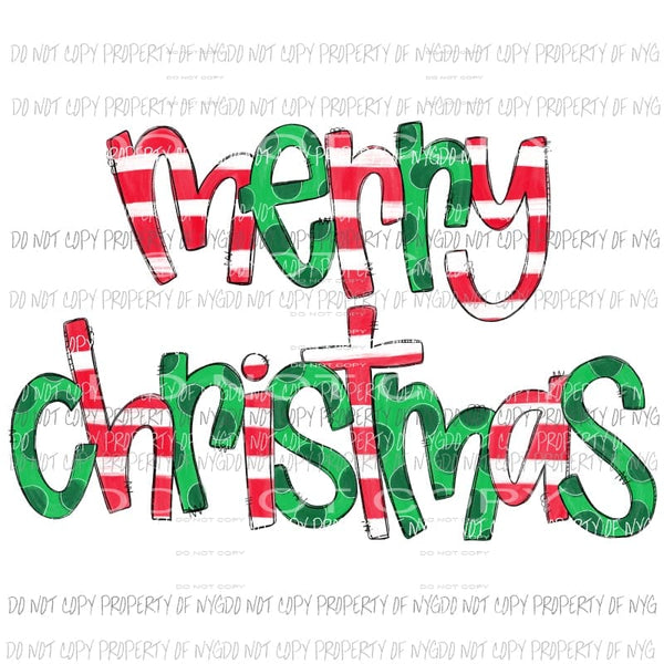 Merry Christmas doodle letters green red white Sublimation transfers Heat Transfer