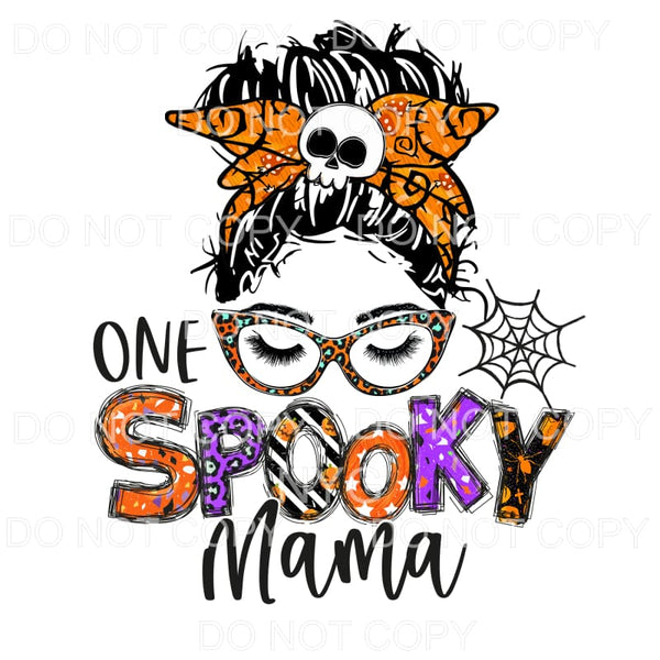 One Spooky Mama Messy Bun Orange Purple Leopard Skeleton 