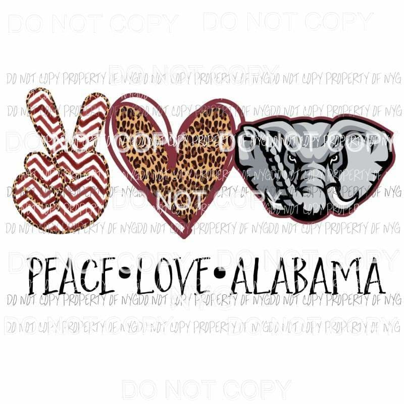 martodesigns Peace Love Alabama Roll Tide crimson