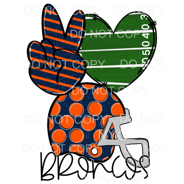 Peace Love Broncos Football Helmet Field Heart Stripes Polka