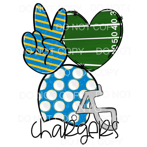 Peace Love Chargers Football Helmet Field Heart Stripes 