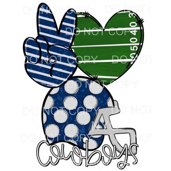 Peace Love Cowboys Football Helmet Field Heart Stripes Polka