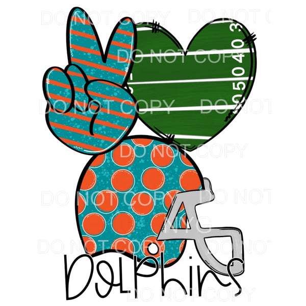 Peace Love Dolphins Football Helmet Field Heart Stripes 