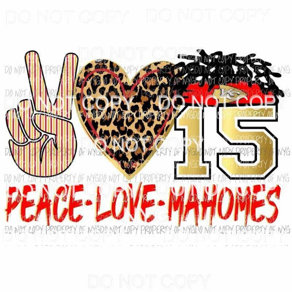 Peace Love Mahomes KC Chiefs #15 headband leopard heart Kansas City Sublimation transfers Heat Transfer