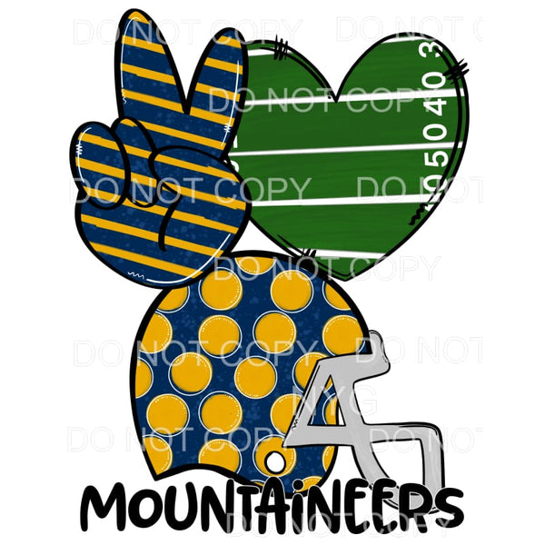 Peace Love Mountaineers Football Helmet Blue Gold West 