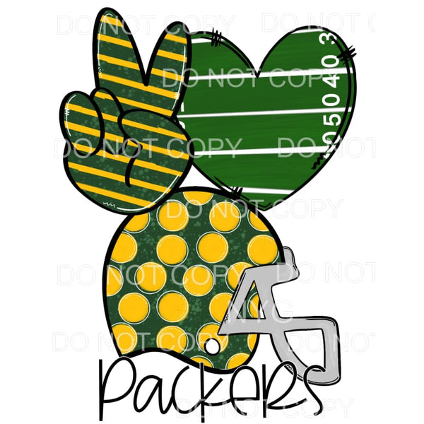 Peace Love Packers Football Helmet Field Heart Stripes Polka