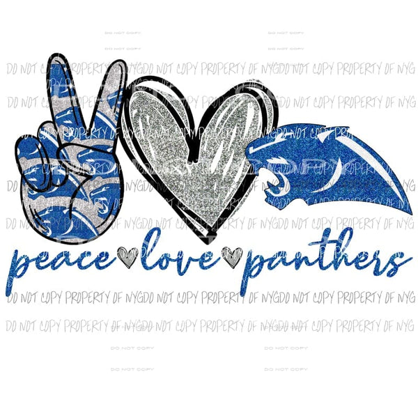 Peace Love Panthers blue silver Sublimation transfers Heat Transfer
