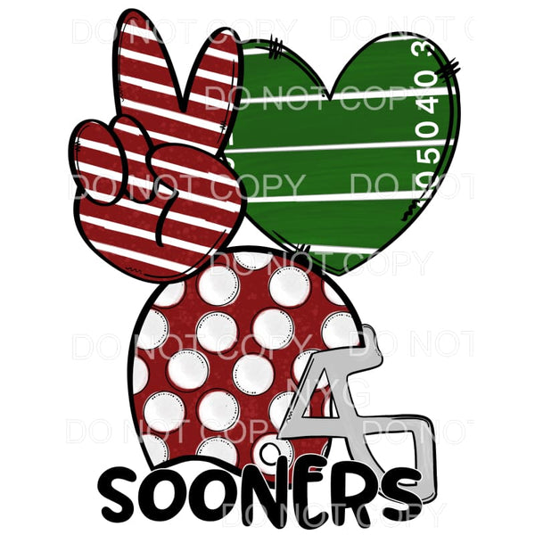 Peace Love Sooners Football Helmet Red Oklahoma #288 
