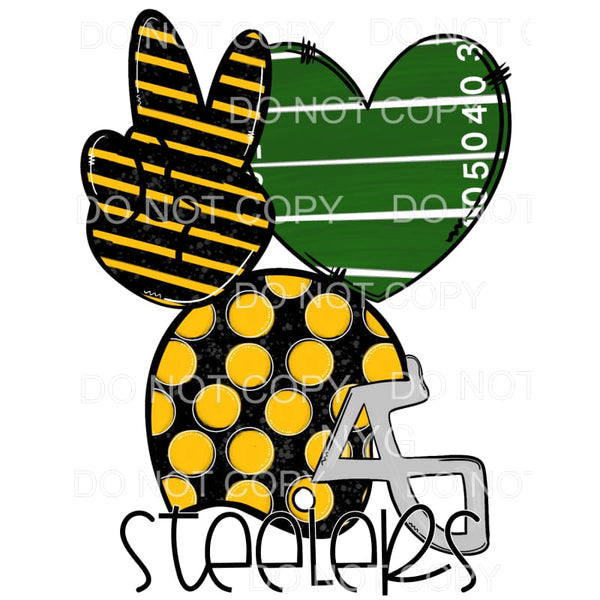 Peace Love Steelers Football Helmet Field Heart Stripes 