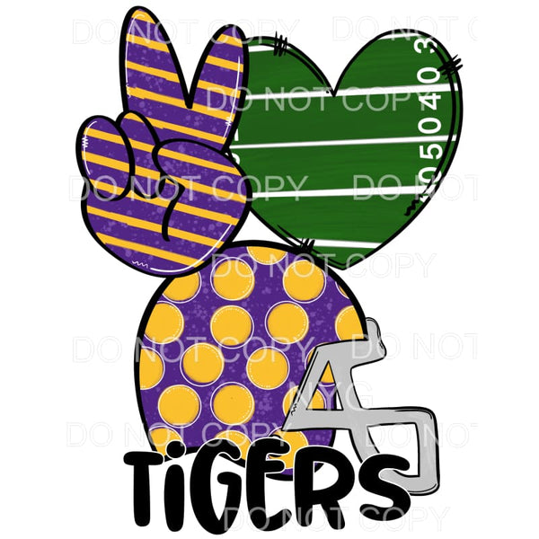 Peace Love Tigers Football Helmet Purple Gold LSU #282 