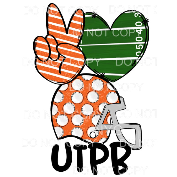 Peace Love UTPB Football Helmet Orange UniversityTexas 