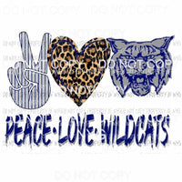 Peace Love Wildcats navy silver grey Sublimation transfers Heat Transfer