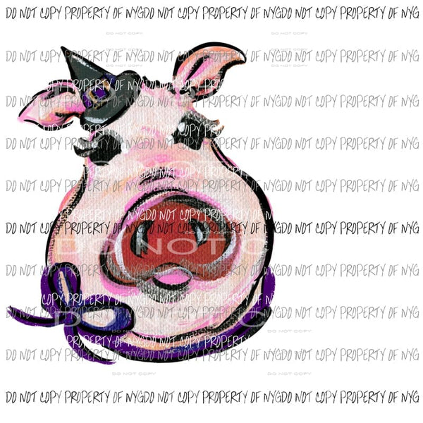 Pig Witch Hat Purple Bow Sublimation transfers Heat Transfer