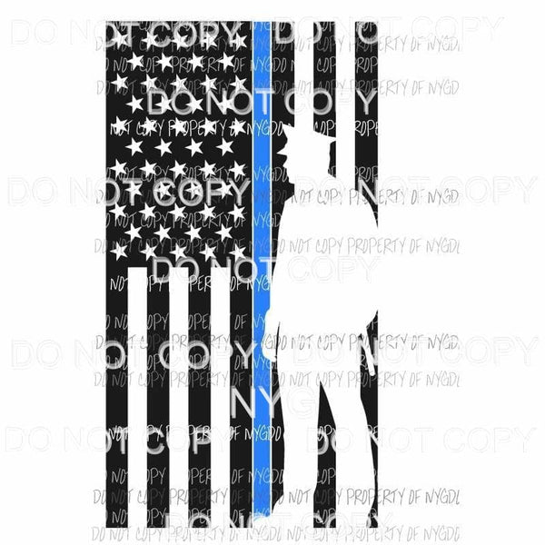Police Thin Blue line flag silhouette Sublimation transfers Heat Transfer