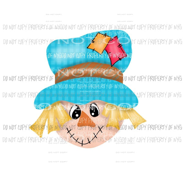 Scarecrow face blue plaid hat with patches Sublimation transfers Heat Transfer