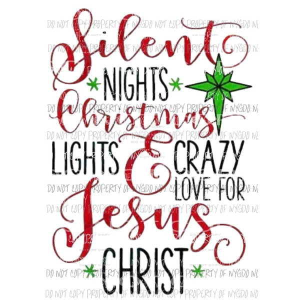 Silent Nights Christmas Lights Jesus Christ Sublimation transfers Heat Transfer