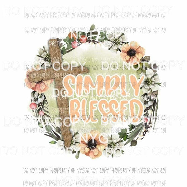 Simply Blessed floral circle cross Sublimation transfers Heat Transfer