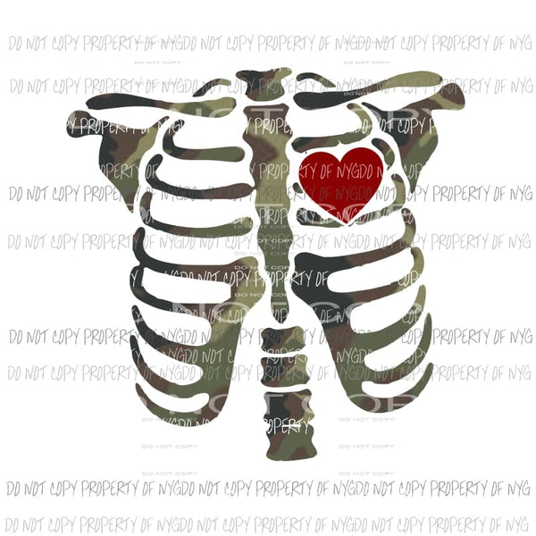 Skeleton # 3 camouflage print red heart Sublimation transfers Heat Transfer