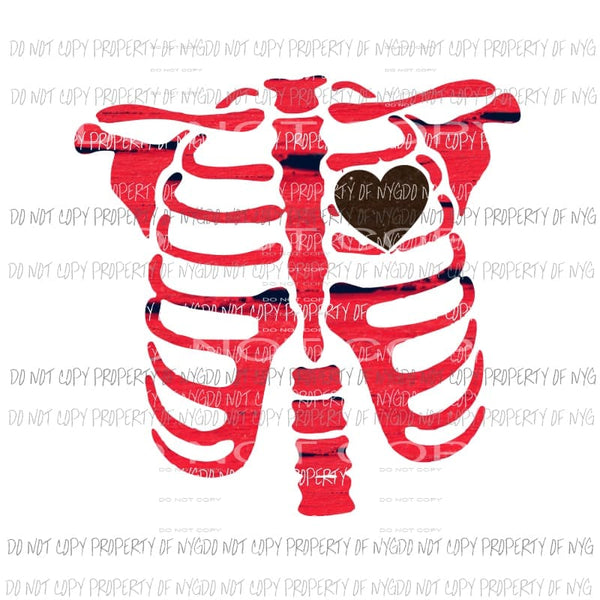 Skeleton # 6 red with black heart Sublimation transfers Heat Transfer