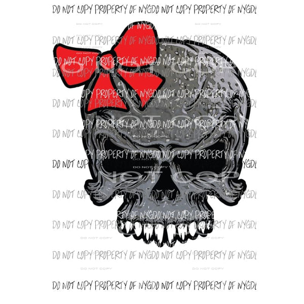 Skull with Red Bow Sublimation transfers Heat Transfer