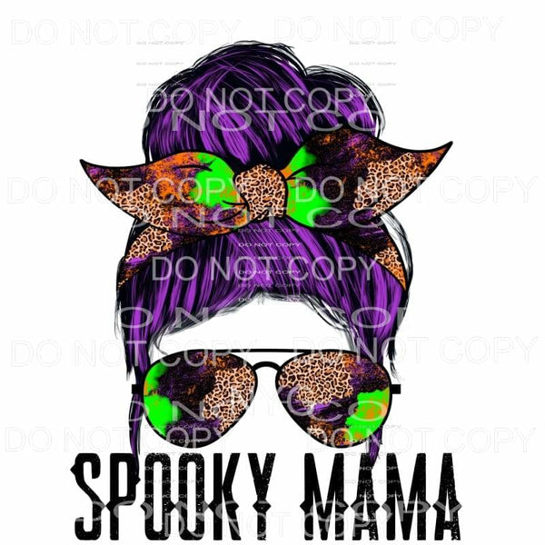 Spooky Mama Purple Hair Messy Bun Leopard Purple Orange 