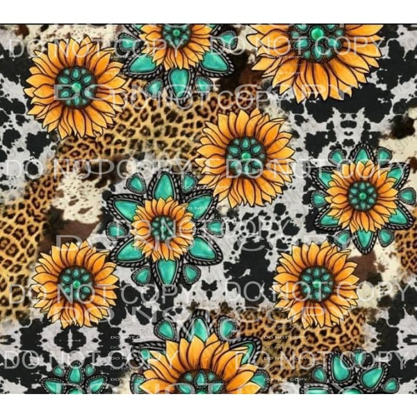 Sunflowers Turquoise Leopard Cow Pirnt Background Sheet 