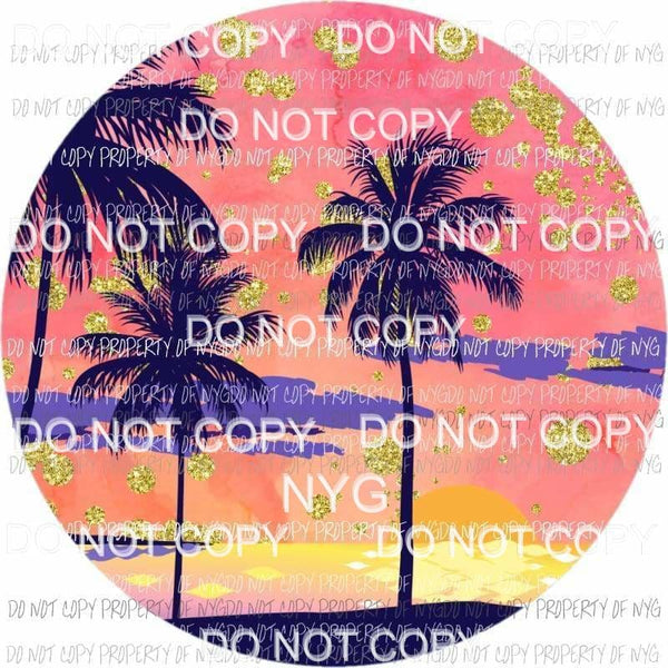 Sunset and palm trees circle Sublimation transfers Heat Transfer