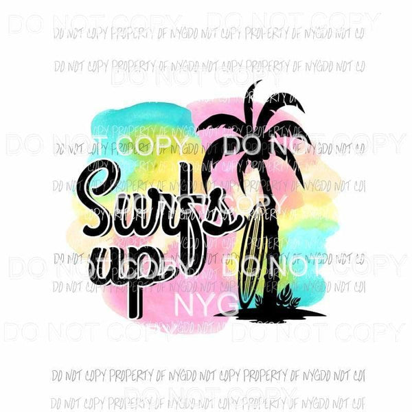 Surfs Up surfboard palm tree pastels Sublimation transfers Heat Transfer