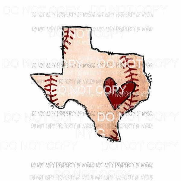 Texas Baseball state outline red heart Sublimation transfers Heat Transfer