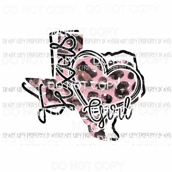 Texas Girl pink leopard state outline Sublimation transfers Heat Transfer