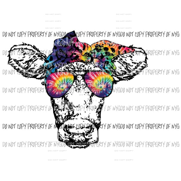 Tie Dye Cow with Glasses #2 Sublimation transfers Heat Transfer