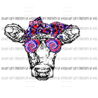 Tie Dye Cow with Glasses red white blue Sublimation transfers Heat Transfer
