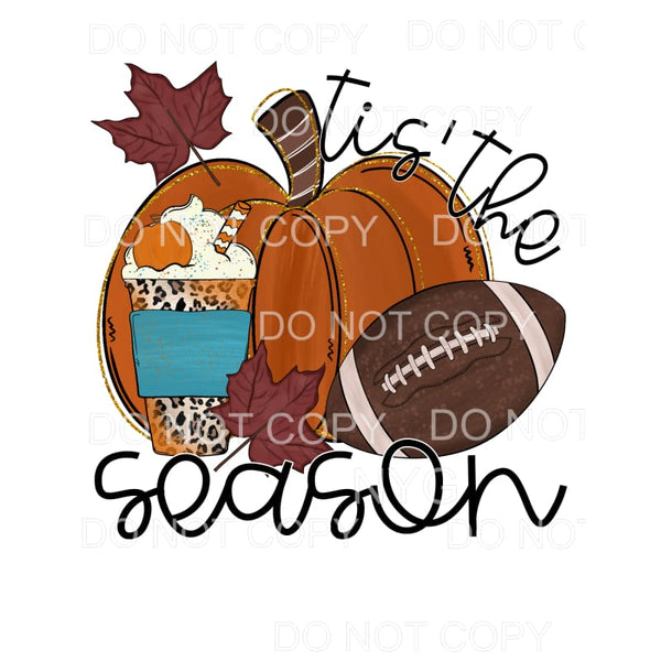 Tis The Season Pumpkin Coffee Football Leaves Fall Colors 