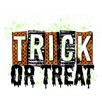 Trick Or Treat Pumpkin Black Stripes Blocks Green Splatter 