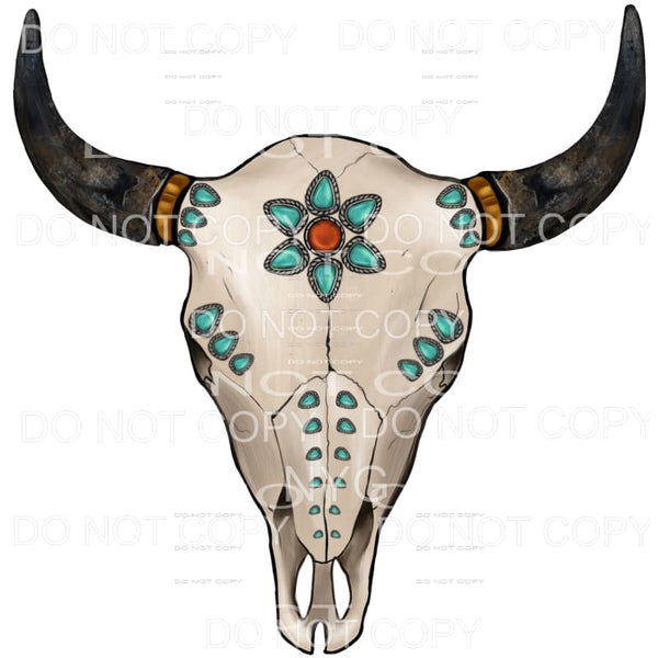 Tuquoise Gemstone Bull Skull Western #2041 Sublimation 