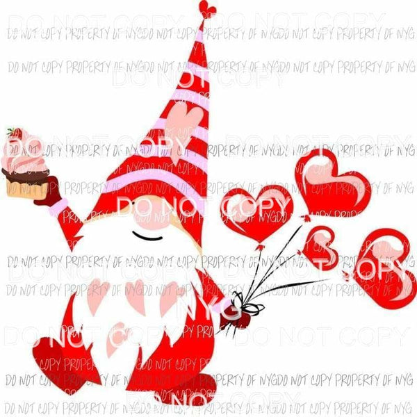 Valentine Gnome red heart balloons Sublimation transfers Heat Transfer