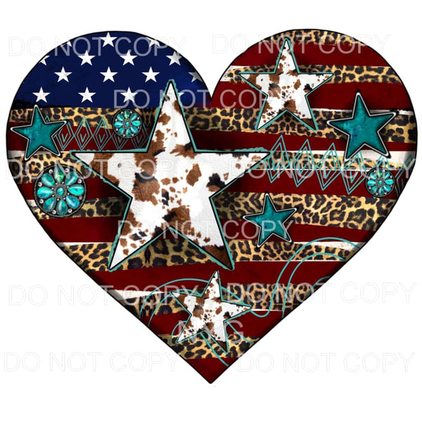 Western American Flag Heart Leopard Turquoise Cowhide Stars 